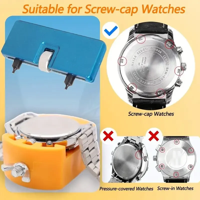 Table Repair Tool Portable Watch Case Back Opener Adjustable Remover Screw Wrench for Battery Replacing and Watch Repair