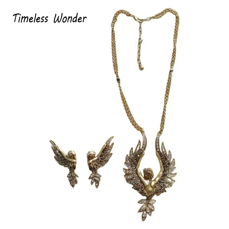 Timeless Wonder Retro Zircon Angel Chains Necklaces for Women Designer Jewelry Runway Rare Top Trendy Vintage Gift Neat Set 2663