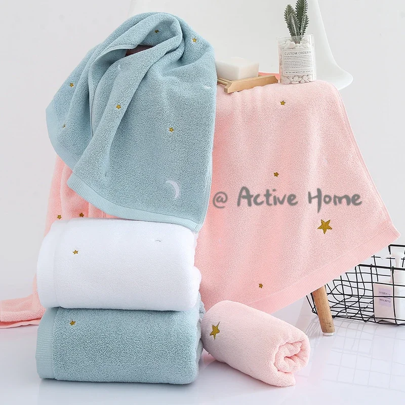 Simple Fashion Embroidered Stars Moon Absorbent Soft Thick Face Towel Adult Female Male Household Towel Bath Towel