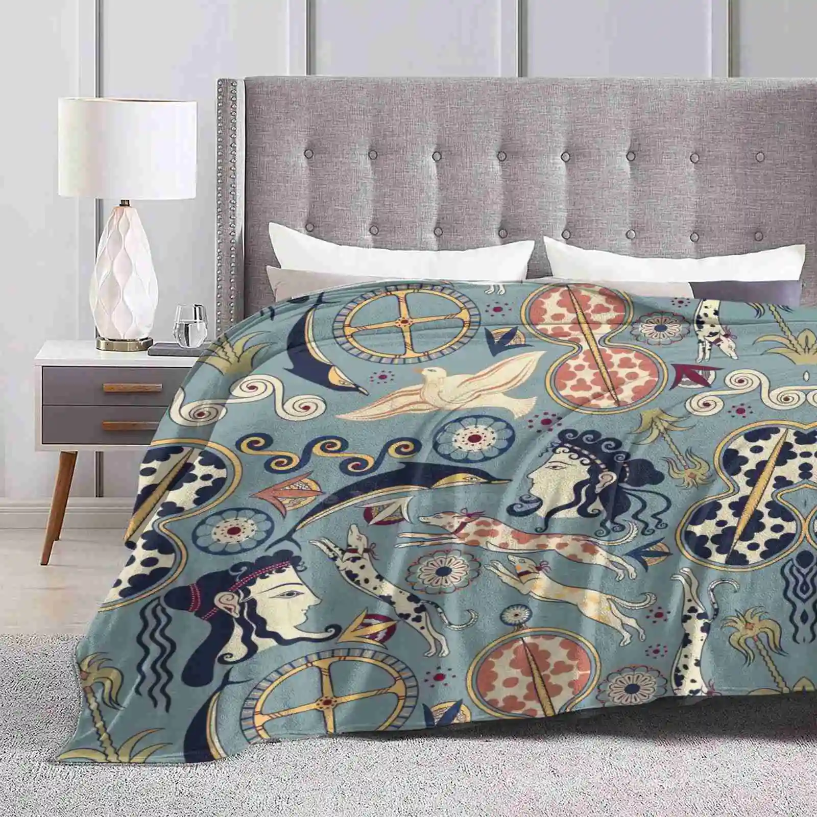 Mycenaean Fresco Motifs Pattern Four Seasons Comfortable Warm Soft Throw Blanket Antiquity Ancient Greece Classics Pattern