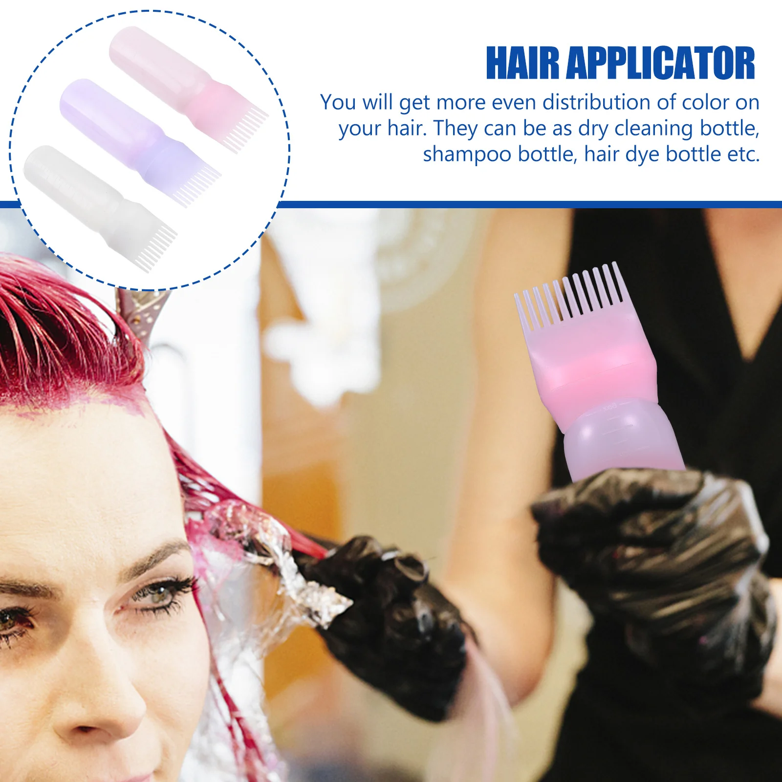 

3 шт., аппликатор для бутылки с краской для волос, многофункциональный шампунь для сухой чистки, без повреждений, гладкая поверхность, практичный для домашнего магазина, салона