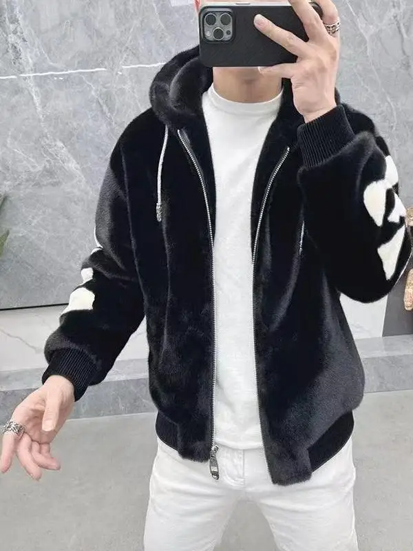 

Men's Fce Lined Hooded Jaet Autumn Winter Casual Slim Fit Faionable Outerwear Youth Sle Windproof Zipper Closure