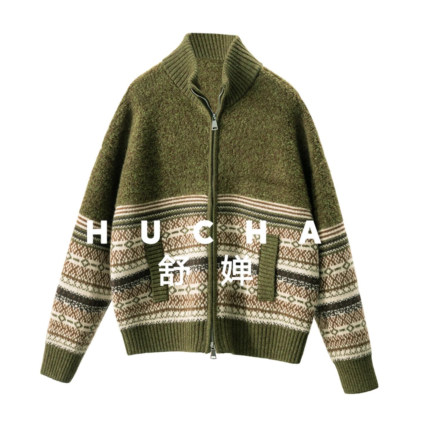 

1kg Fair Island Thicken 100% Wool Double Zipper Sweater Cardigan Women's 51F8 Winter Warm Blusa De Frio Feminina