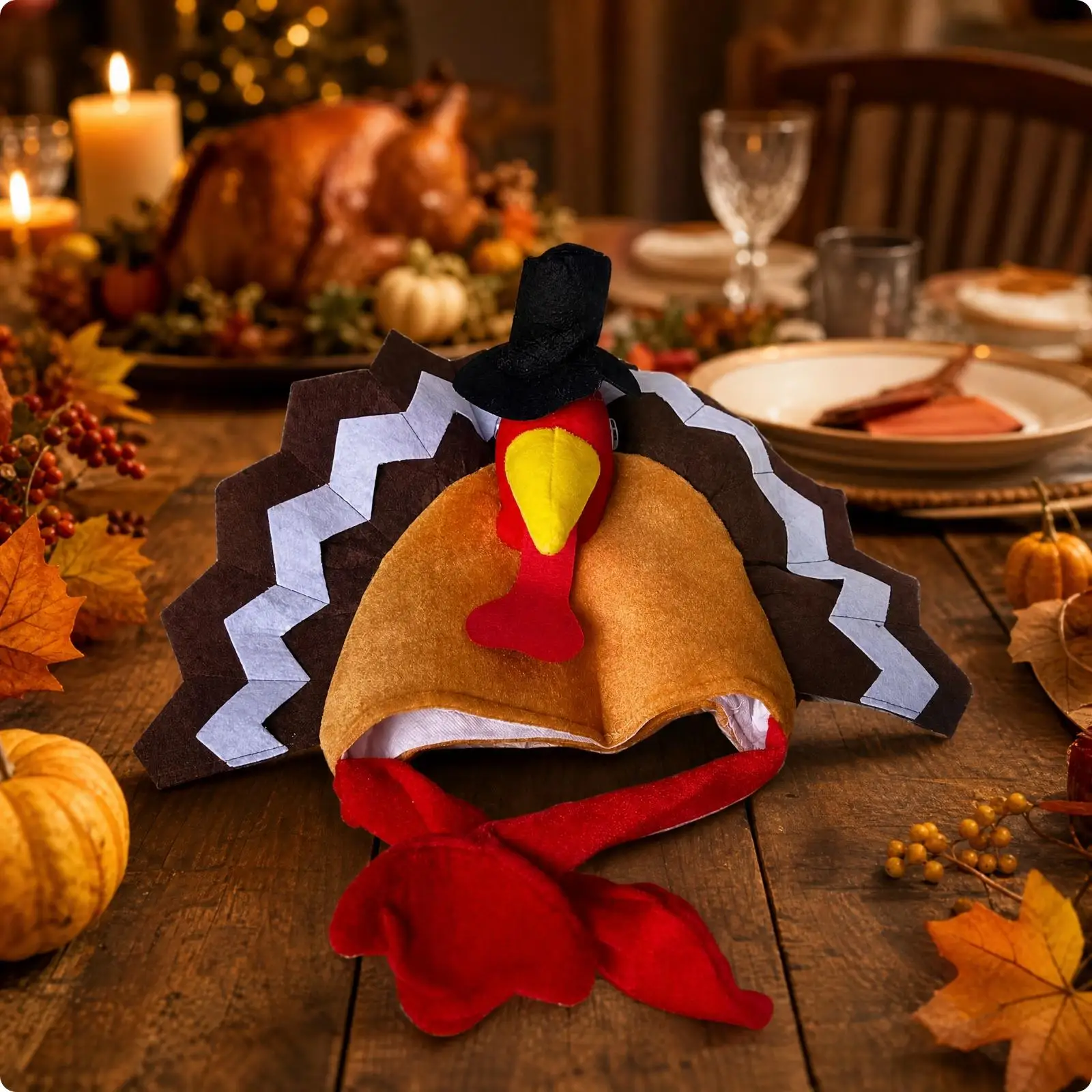Soft Felt Turkey Hat Funny Thanksgiving Headpiece for Dress Up Games and Holiday Gathering Fun