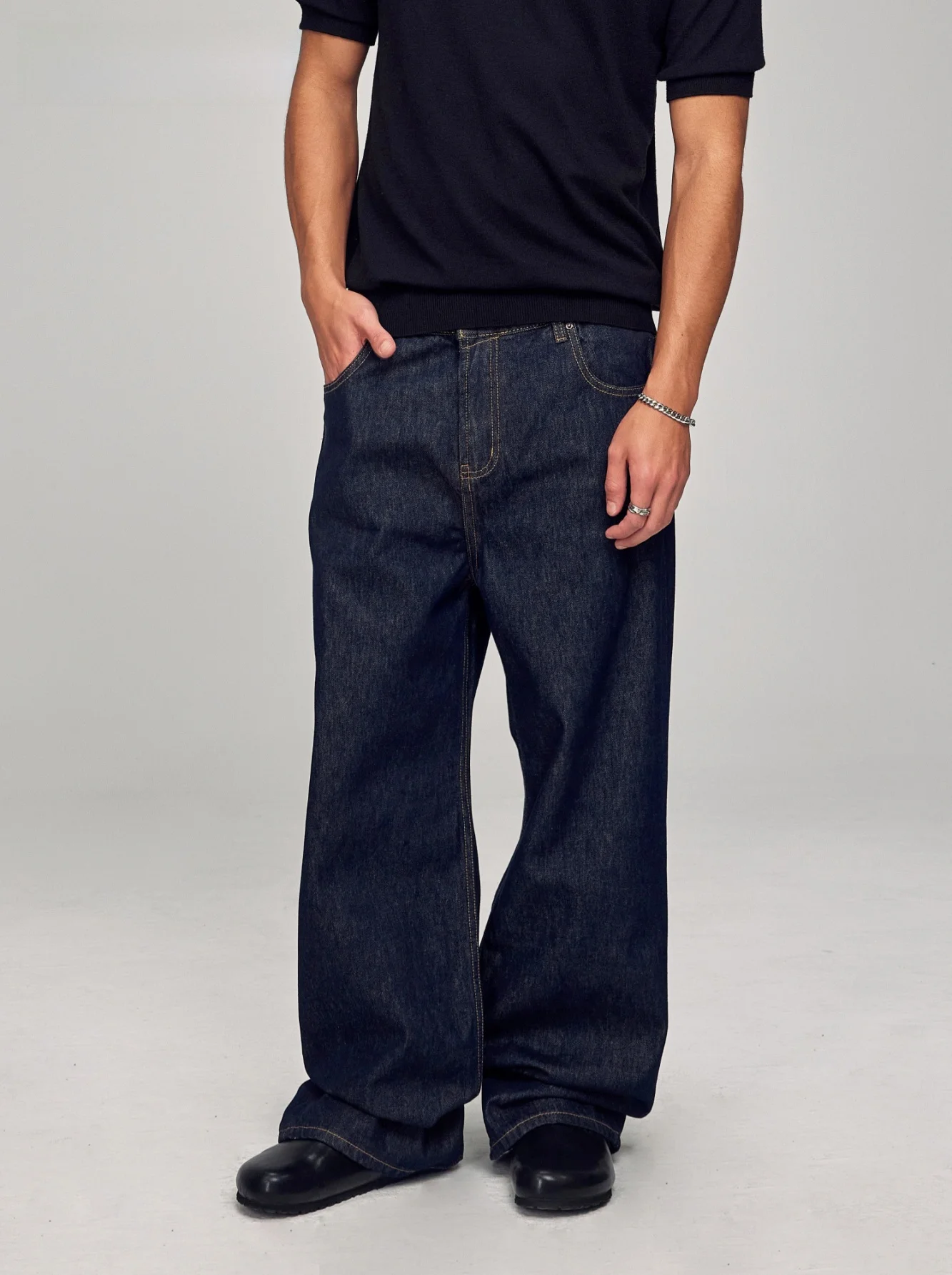 

Классические свободные прямые брюки темно-синего цвета, оригинальные джинсовые мужские джинсы Cleanfit, пустая карта, 202 м, повседневные хлопковые брюки