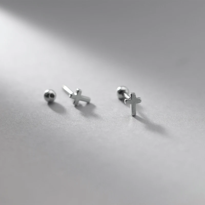 Fashion Mini Screw Back Cross Shape Gold Stud Earrings 925 Sterling Silver Women Gifts