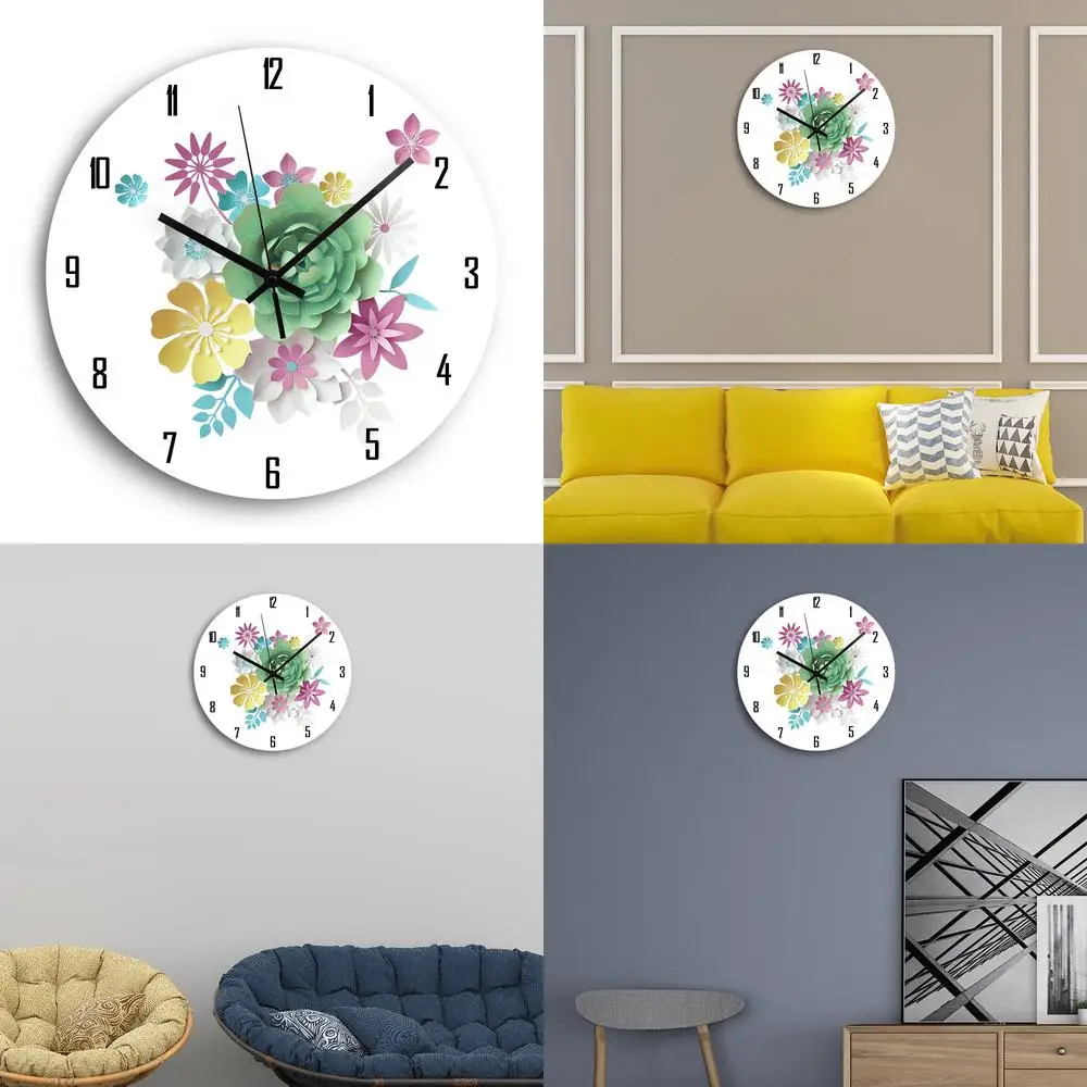 

Цветочные акриловые настенные часы, кварцевые часы для спальни, гостиной, простые круглые креативные часы