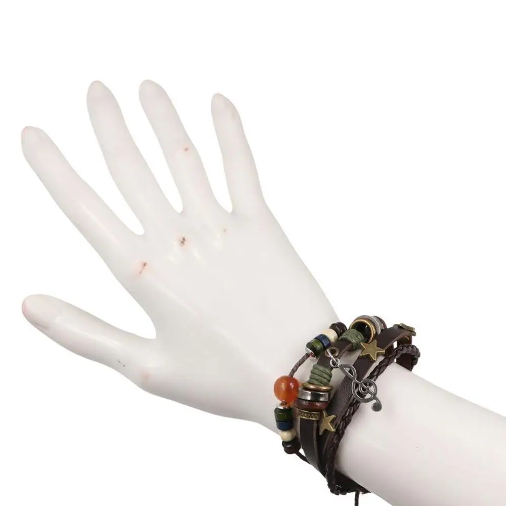 유니섹스 패션 쥬얼리 합금 별 나무 구슬 가죽 남성 팔찌 꼬임 팔찌 핸드 로프 집시 히피 팔찌