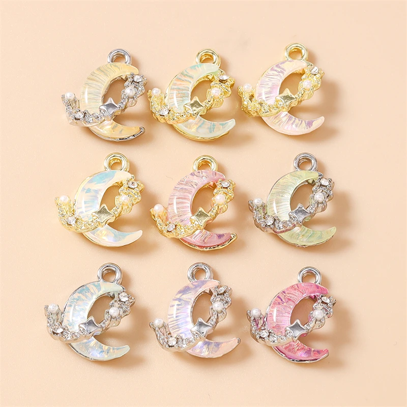 5 Stück 14 x 15 mm niedliche Kristall-Mond-Anhänger für die Herstellung von Ohrringen, Halsketten, Armbändern, DIY-Handwerk, Schmuckzubehör – Detail 2