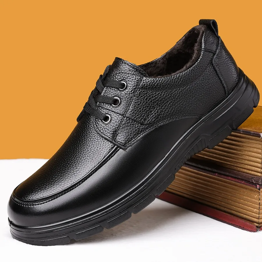 Men's Derby Dress Shoes Round Toe Lace-Up Warm Lined for Office and Daily Wear