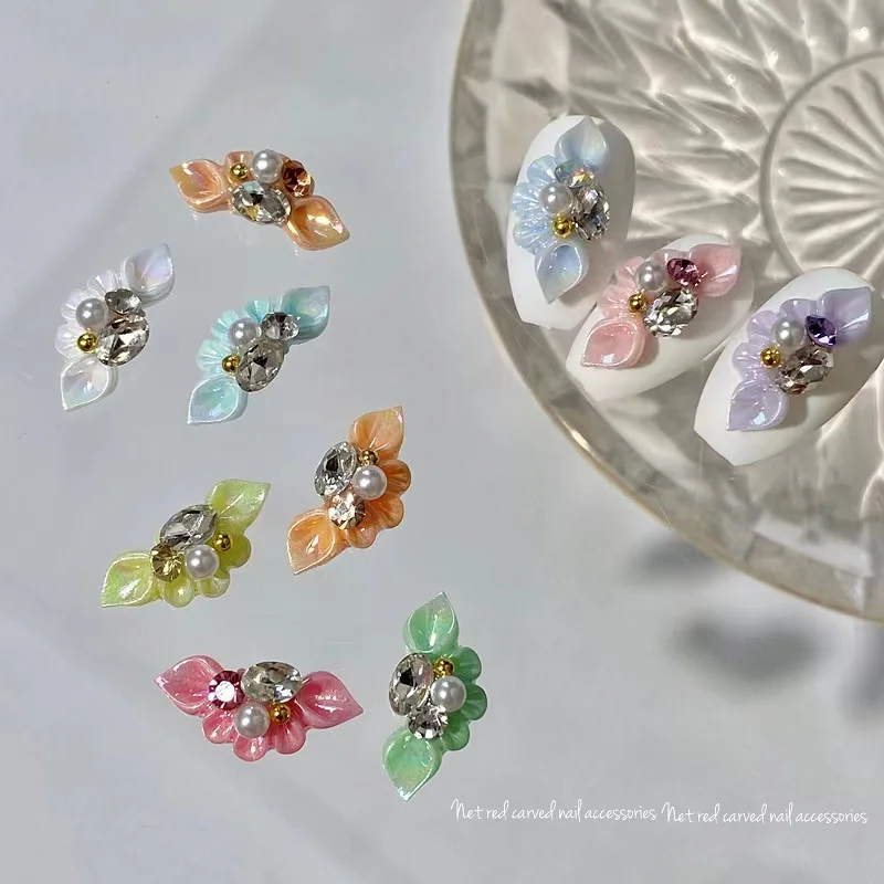 10/20 piezas dijes de uñas 3D, pétalos de flores, gemas y diamantes de imitación para decoración de uñas, accesorios de decoración de uñas hechos a mano para mujeres G