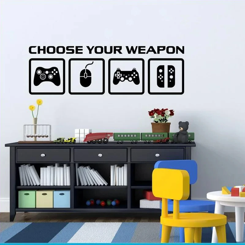 Video Game Decor Wall Decal Choose Your Weapon Game Controllers Gamer Wallpaper Sticker Bithday Gift For Boy