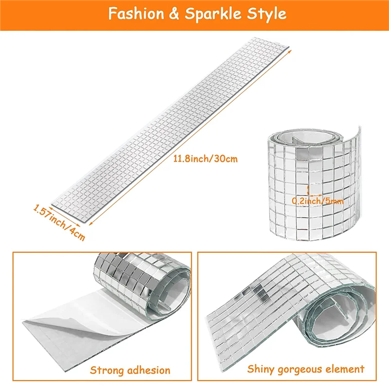 26 PCS Mirror Mosaic Tiles Self Adhesive Disco Ball Tiles Small Square Mirror Mirror Tiles Sticker for DIY Craft SQ