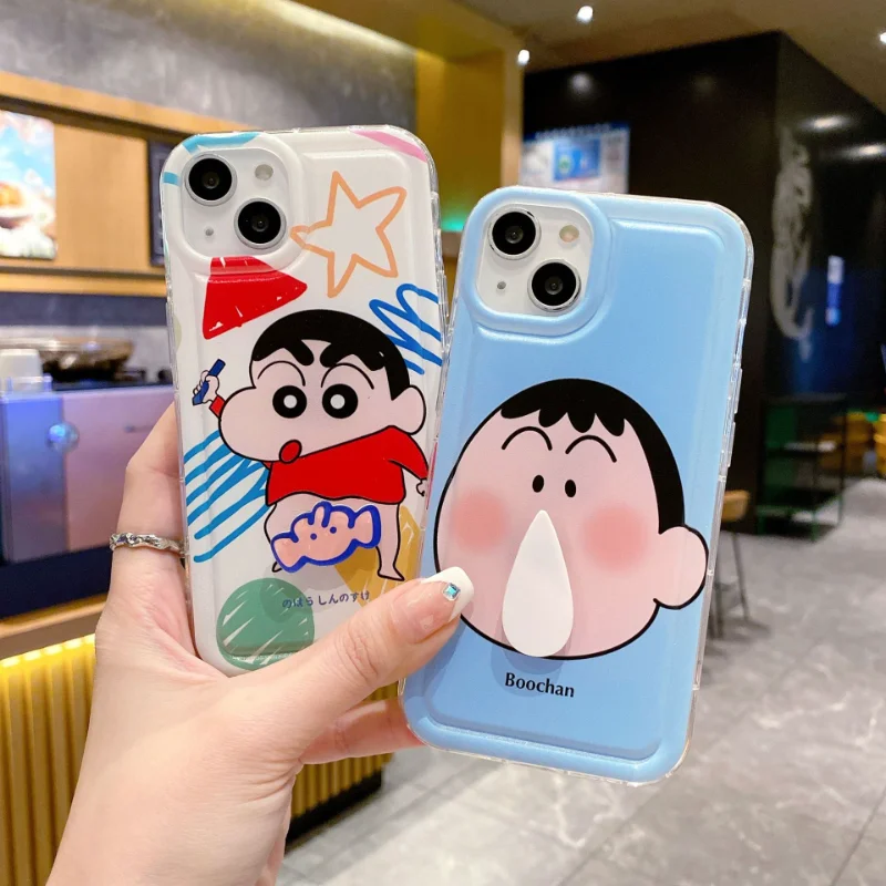 LOERSS Crayon Shin-chan custodia per telefono rotazione custodia per telefono Cartoon custodia morbida antiurto per coppia per iPhone 14 13 12 Pro Max