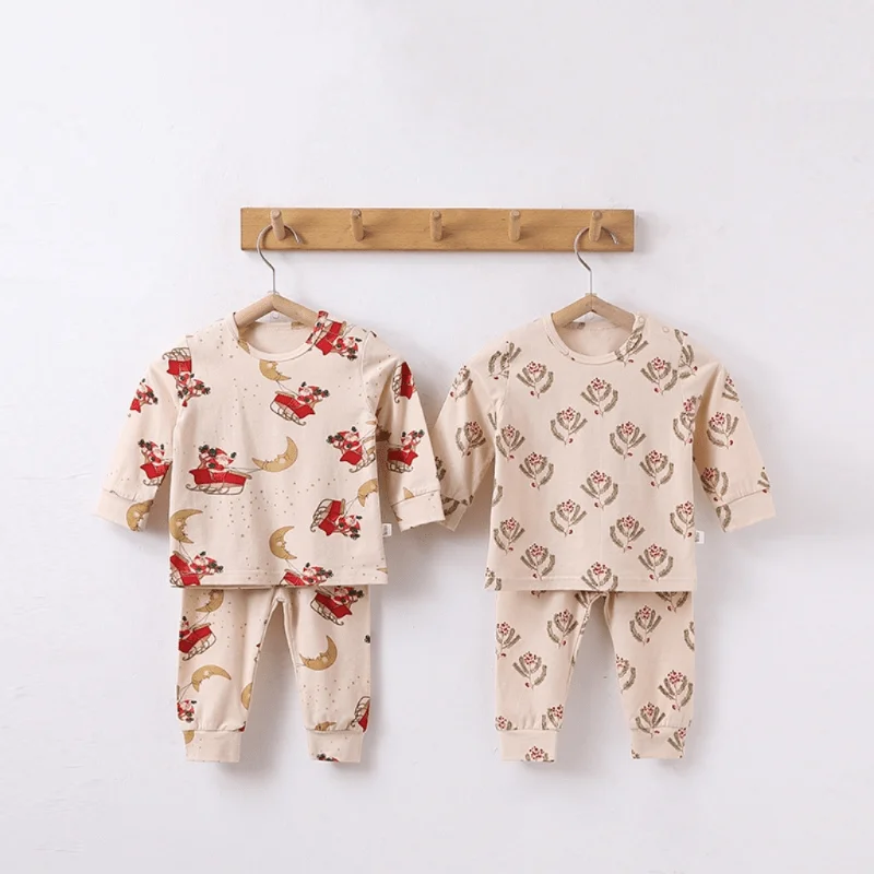 Christmas Baby Girl Boy Cotton Pajamas Set Shirt+Pant Infant Toddler Child Long Sleeve Clothes Set Sleepwear Baby Clothes 12M-5Y