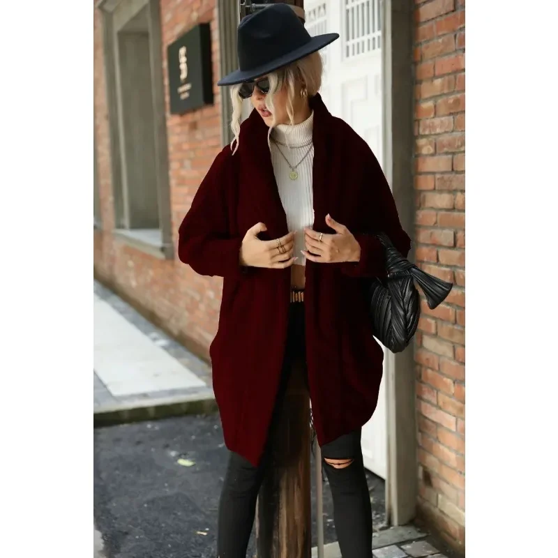 Autumn Winter 2024 New Flashy Women's Double Sided Velvet Coat Plush Buckle Free Cardigan Solid Color Loose Long  Sweater