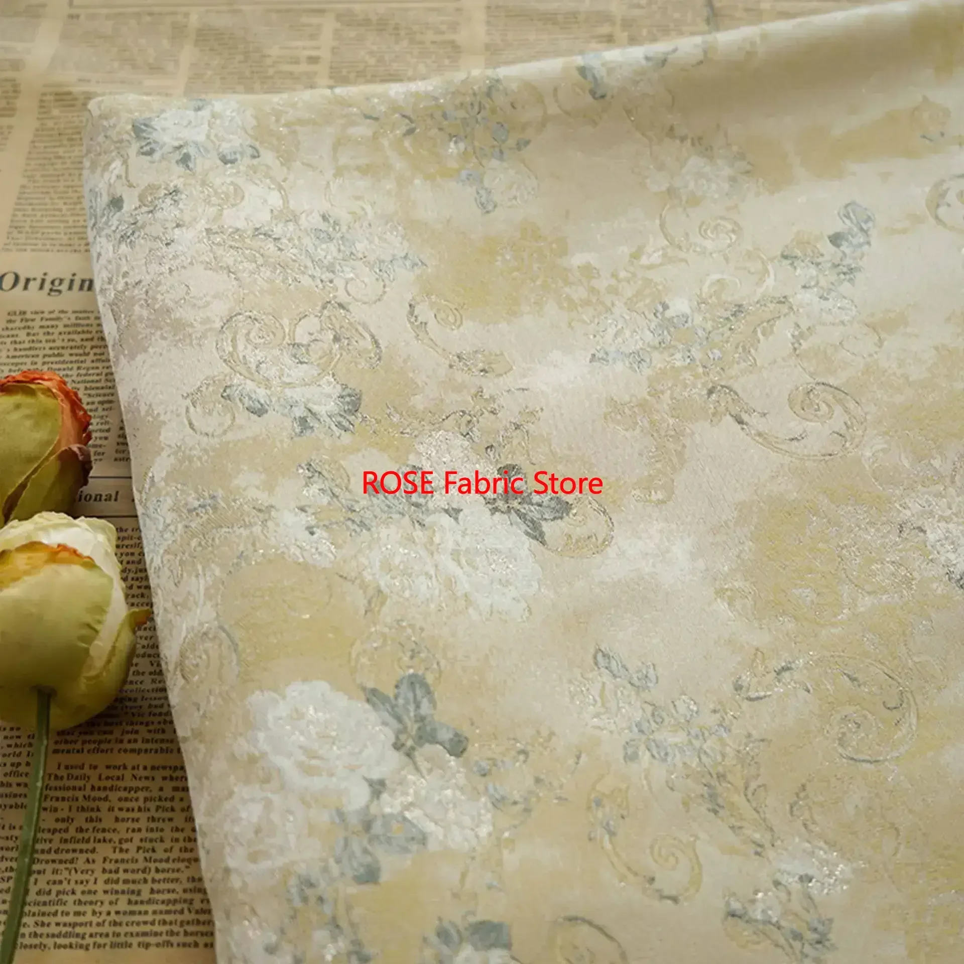 1 meter Light Yellow Bright Silk Rose Jacquard Fabric Soft Dress Vest Curtains Decorative Sewing Fabric