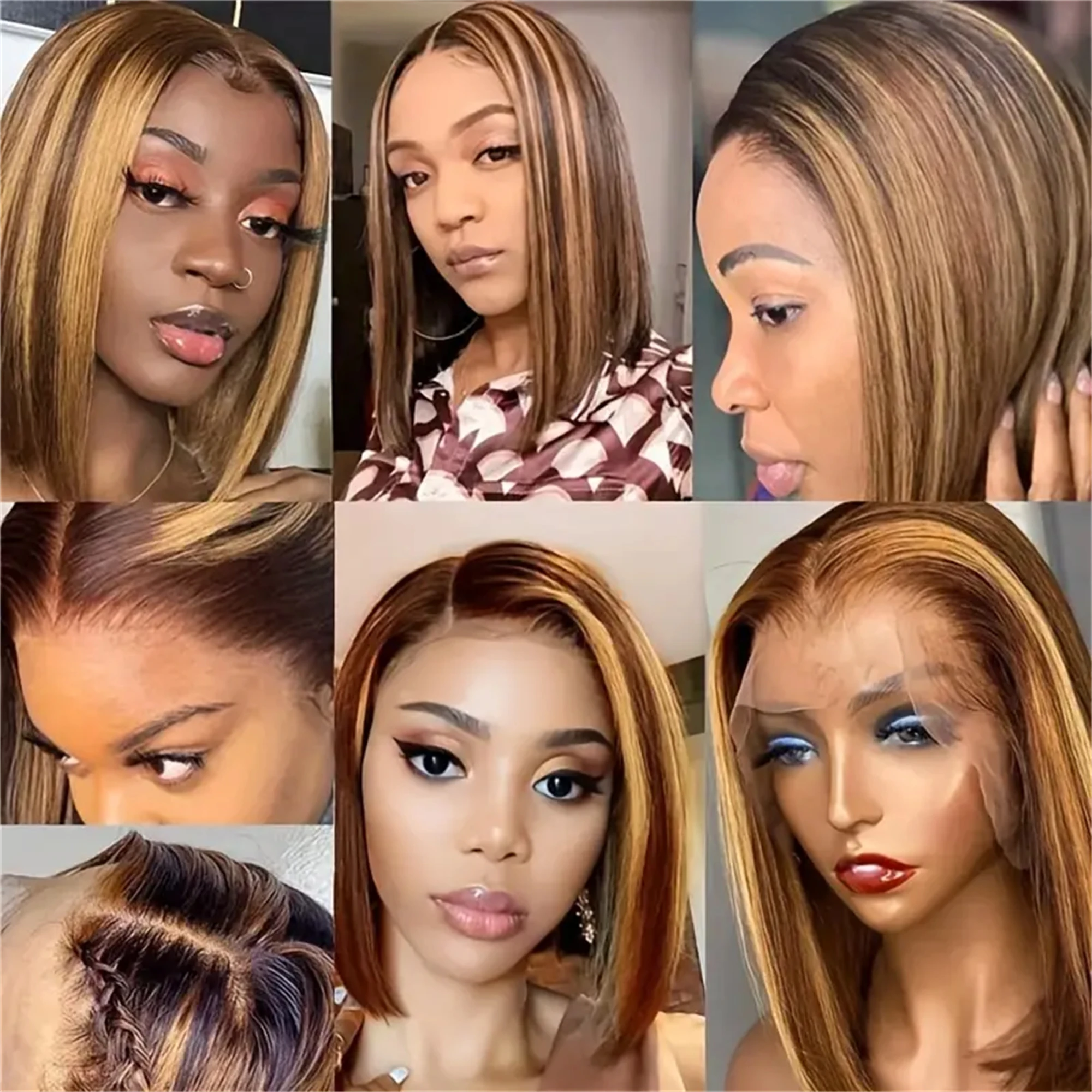 13x4 Transparent Lace Front Bob Wig Human Hair Ombre Honey Blonde 13x4 Wigs 10-16inch  4/27 Colored Transparent Frontal Lace Wig