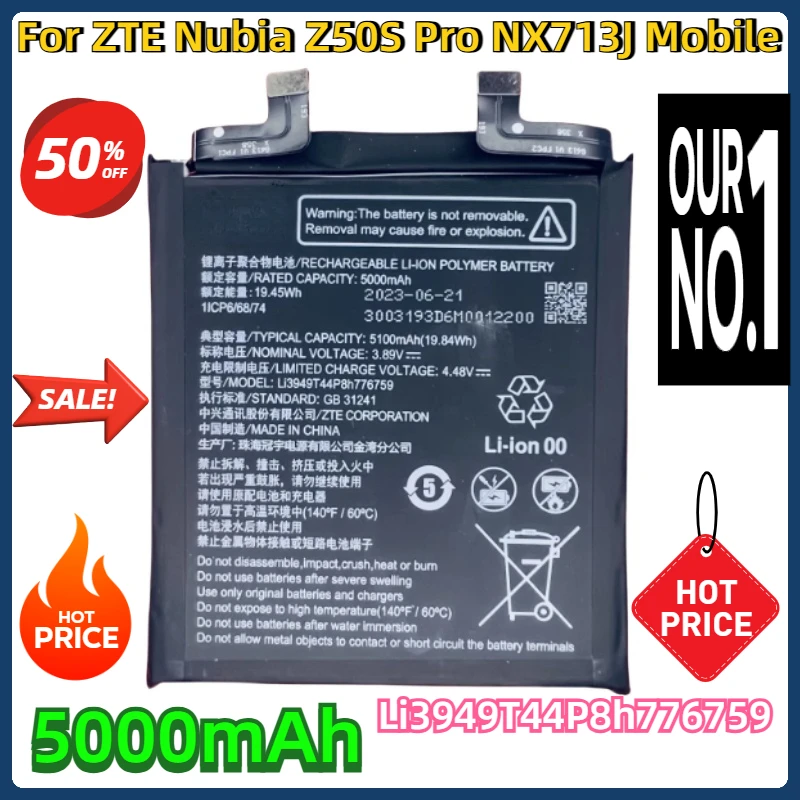 For ZTE Nubia Z50S Pro NX713J Mobile Phone 1ICP6 68 74 New Li3949T44P8h776759 5000mAh Battery