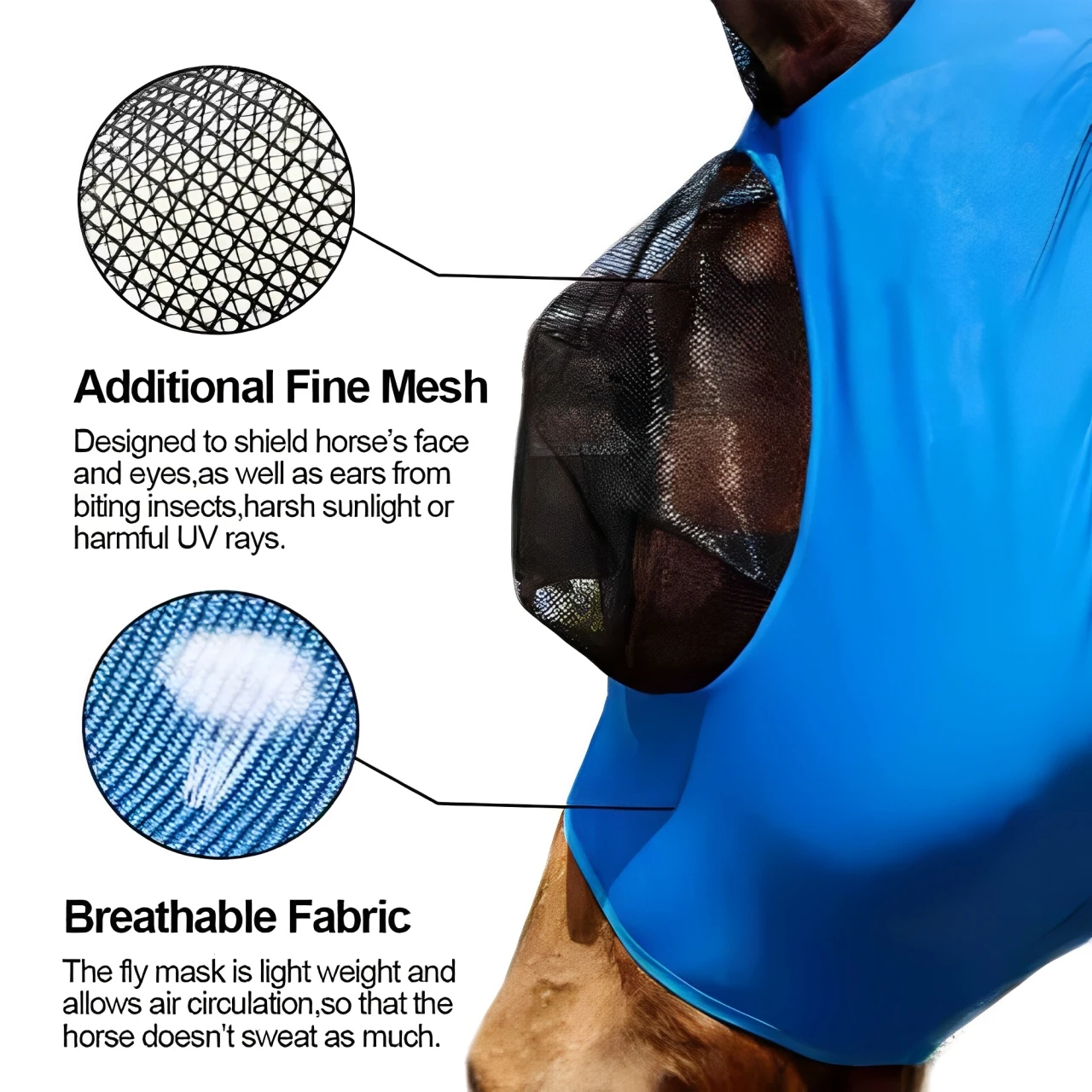 قناع وجه لحماية ذباب الفروسية، معدات حماية رأس شبكية محبوكة مرنة قابلة للتنفس للخيول ضد الذباب والبعوض #3