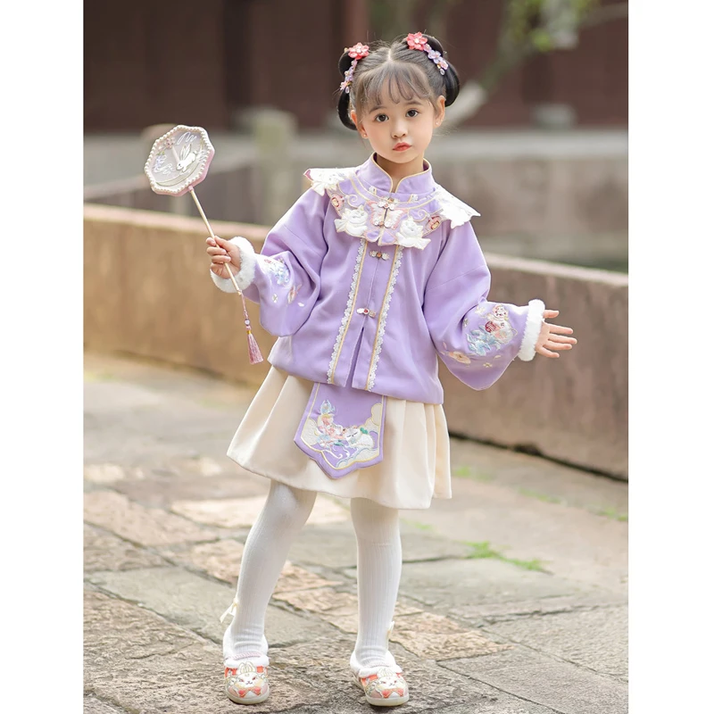 Hanfu Chinese New Year Clothes for Girl Chinese Style Super Fairy Costume Little Girl Tang Suit Shoulder Suit Hanfu Thickened