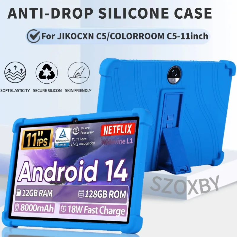 

For JIKOCXN C5 Android 14 Tablet 11inch Case Shockproof Cover COLORROOM C5 Soft Silicon Stand Protective Shell
