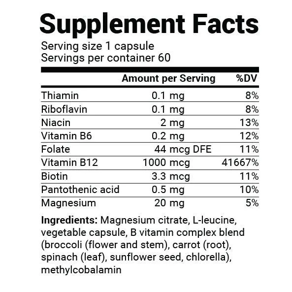 Natural Vitamin B12 - Methylcobalamin With B Complex Blend, Magnesium, for Mind, Energy, Brain, Mood, Heart Support