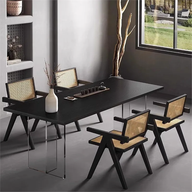 Italian Minimalist Solid Wood Desk Nordic Creative Living Room Reception Workbench Acrylic Floating Home Furniture Tavolo FYFD