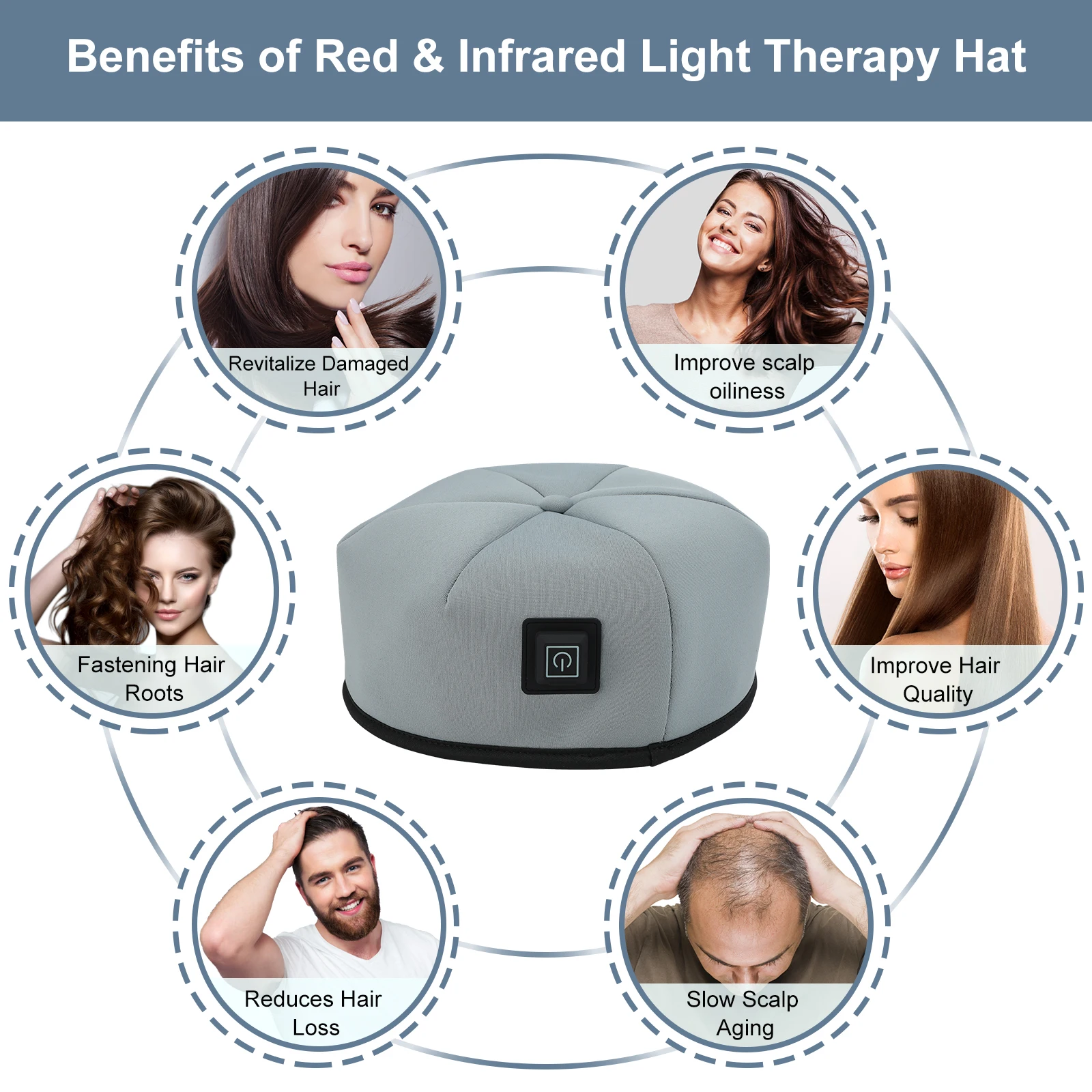 Gorro de terapia con luz roja LED infrarroja, casco para rebrote del cabello, previene la pérdida de cabeza, dispositivo de relajación para el cuero