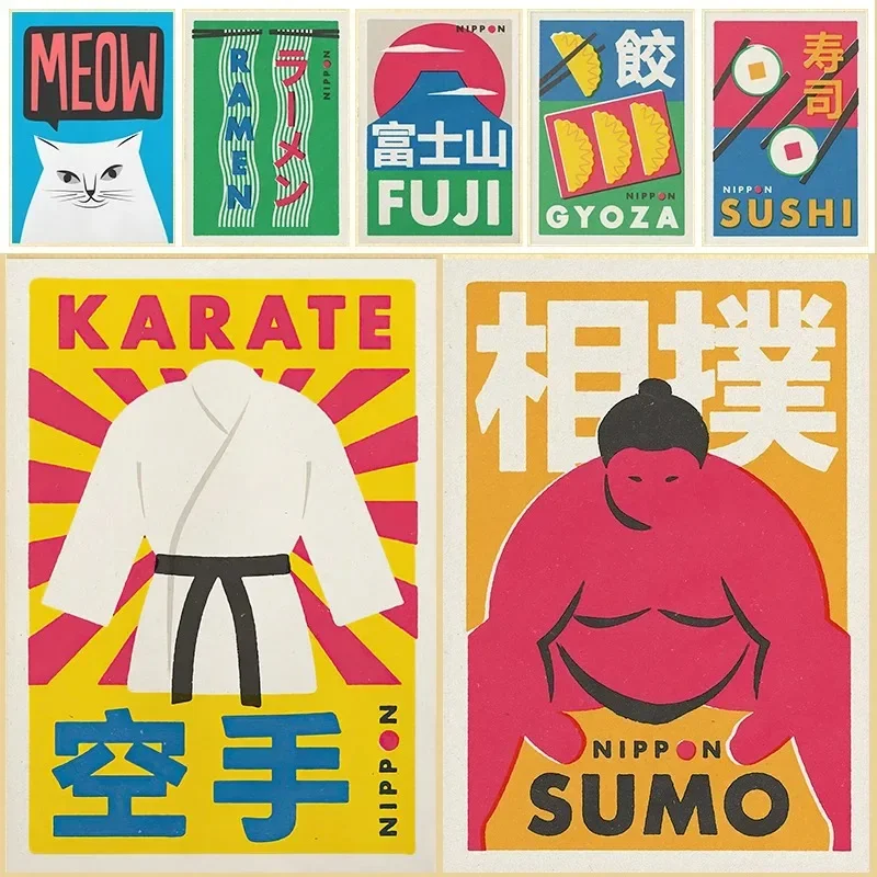 Japanese Vintage Food Culture Art Ramen Fuji Keirin Sumo Wall Art Poster Print Canvas Painting Kitchen Living Room Home Decor
