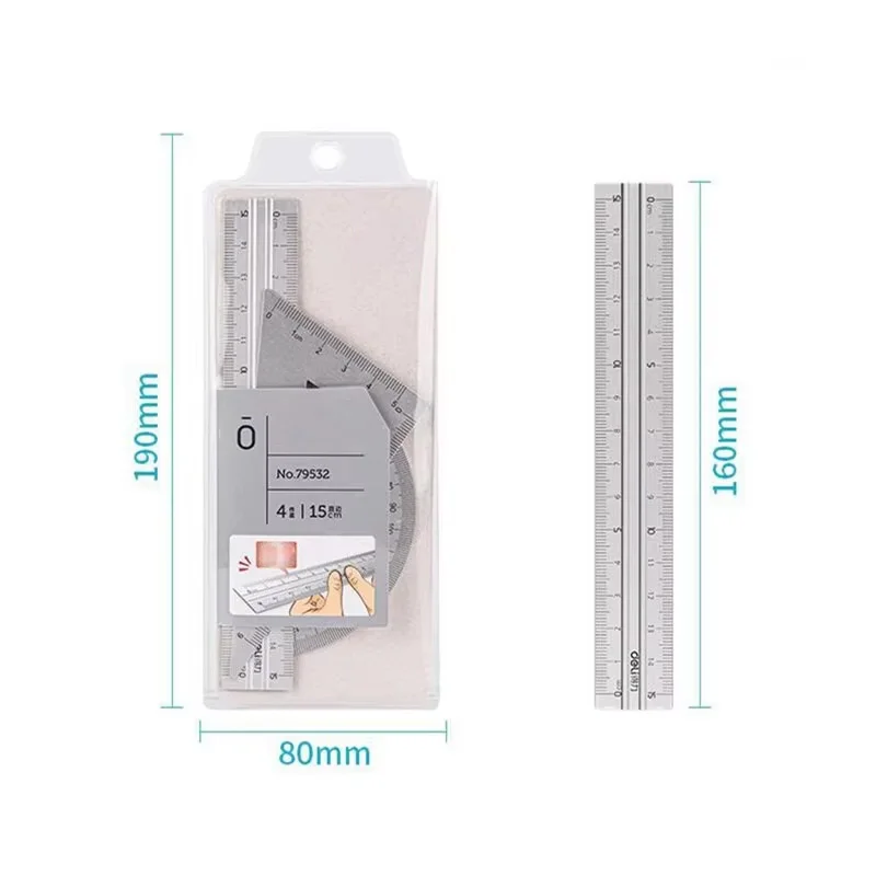 4 في 1 ديلي مجموعة أدوات مكتبية مسطرة معدنية سبائك الألومنيوم متعددة الوظائف مزيج حاكم مثلث المنقلة سبائك الرسم #5