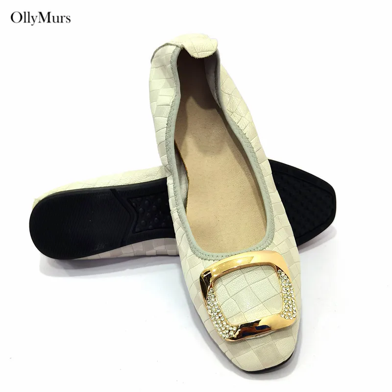 New Arrival Cow Leather With Metal Flats Woman Shoes Italian Style Ladies Comfortable Low Heels Shoes For Party