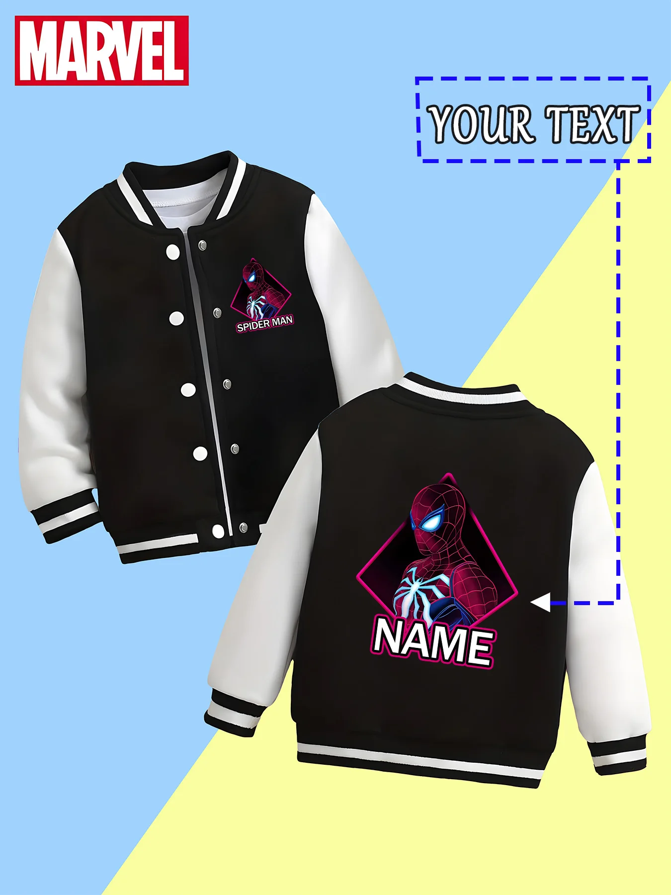 

MINISO Marvel Boys Baseball Jacket - Spider-Man Cyber Diamond Design, full of futuristic sense, very stylish for science and tec