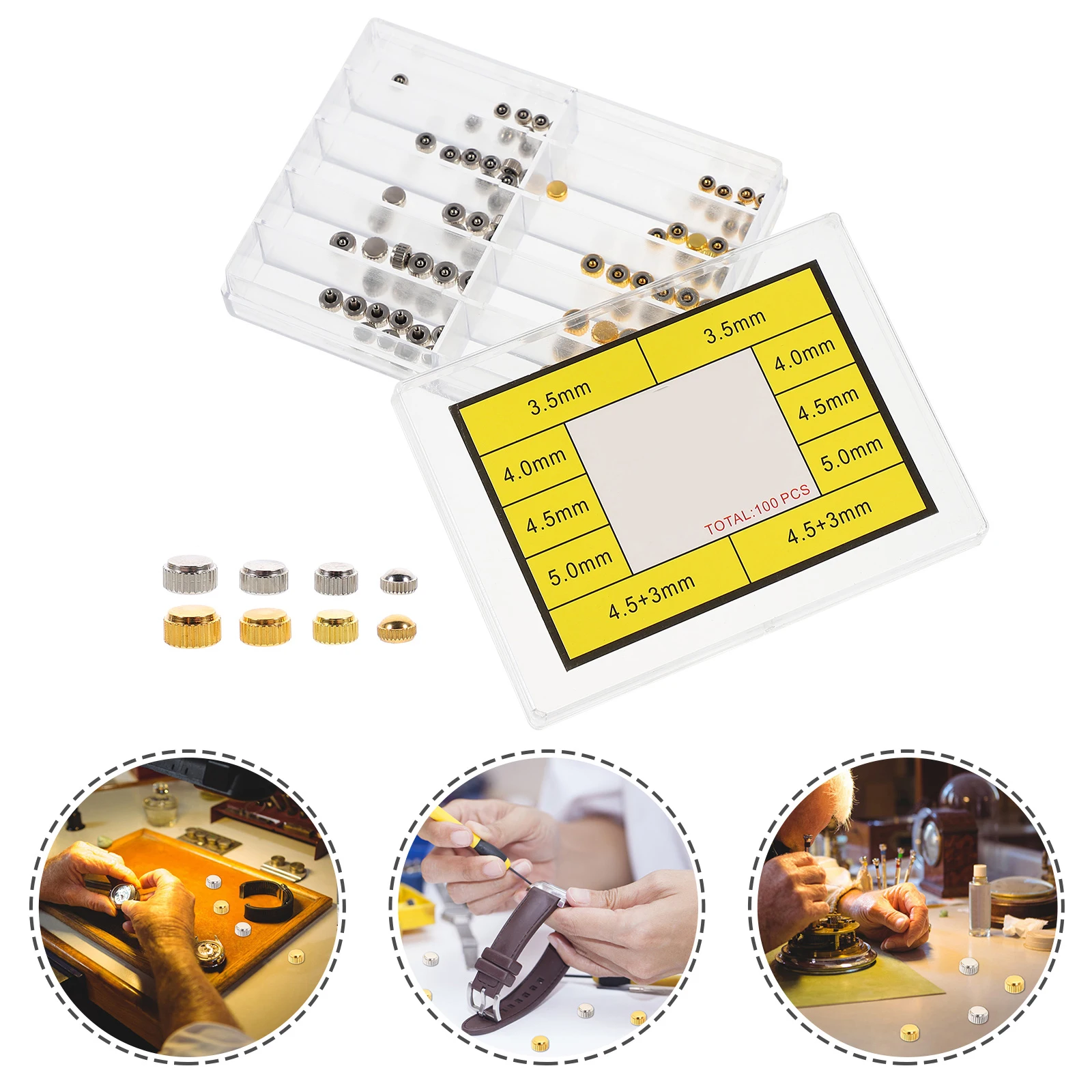 

100pcs Copper Watch Crown Replacement Parts Dome Head Tube Stem for Watchmakers Repair Tools Long Service Life