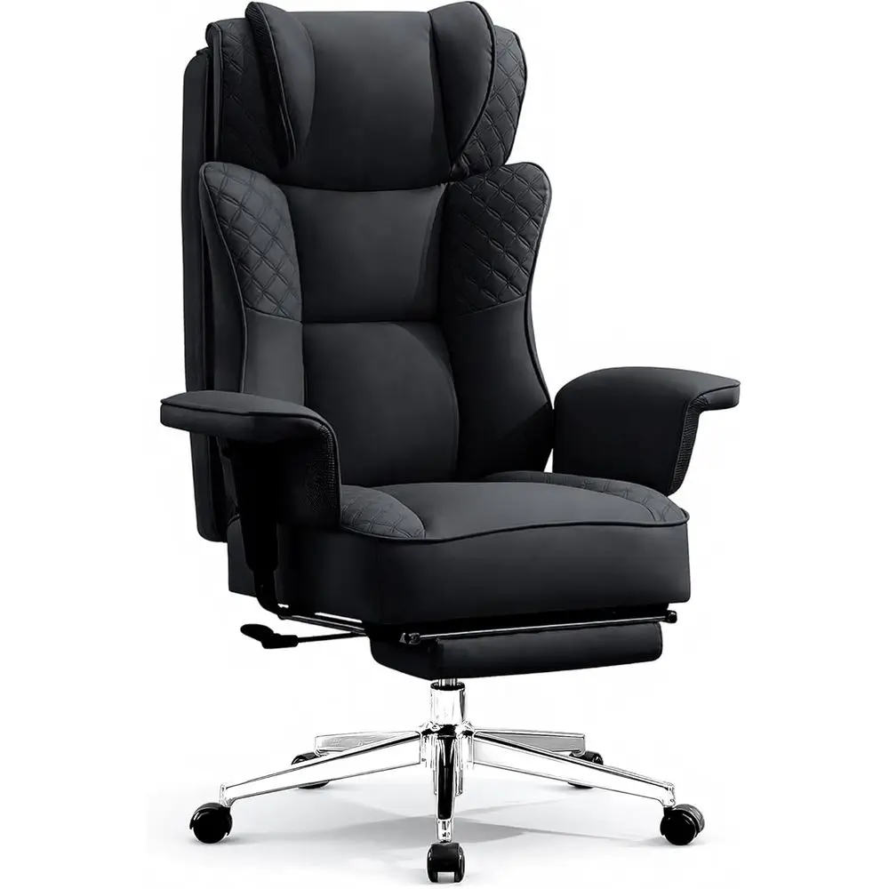 Big and Tall Oice Chair, Ergonomic Leather Reclining Chair with ootrest, High-Back Comy Executive Computer Desk Chairs with Lumb