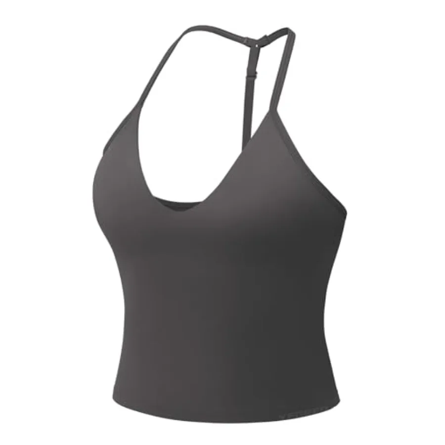 

YEOREO Women's Impact Halter Tank Top Strappy Padded Halter Open Back Deep V Neck Built-in Bra Workout Gym Crop Tops
