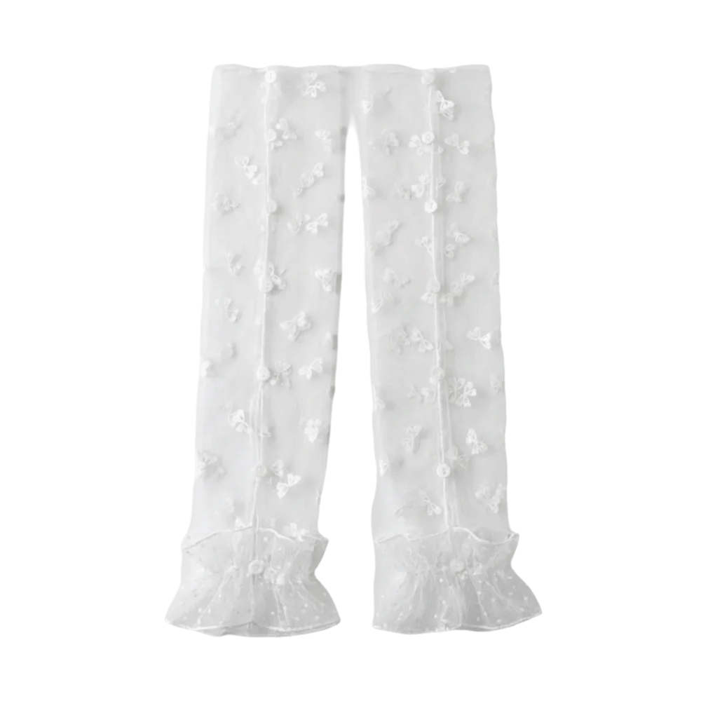 

Breathable Lolita Arm Sleeves Bow Polka Dot Pattern Mesh Sunscreen Sleeves Transparent Arm Protection Long Fingerless Gloves
