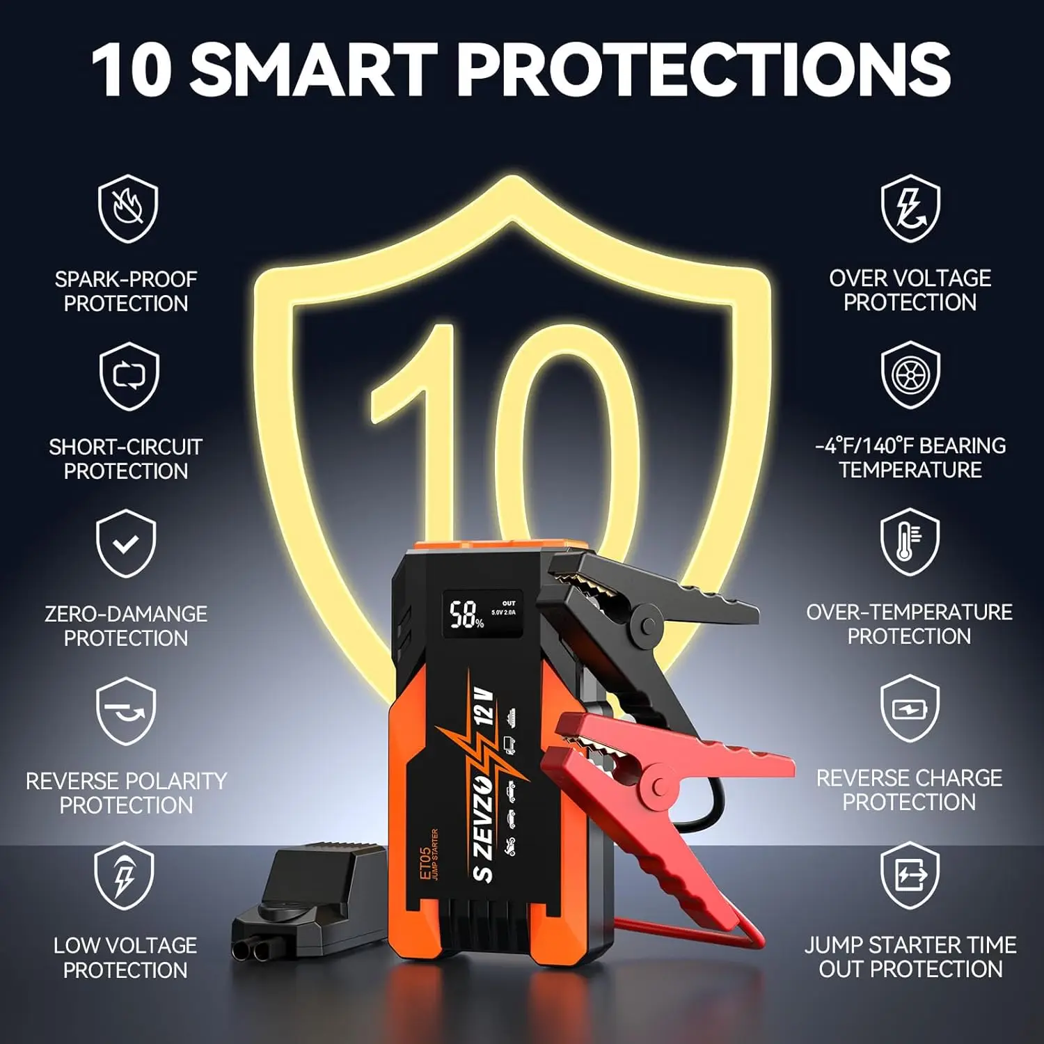 ET05 3000A محمول، حزمة بطارية 12 فولت مع USB، شاشة LCD، مصباح يدوي ثلاثي الأوضاع