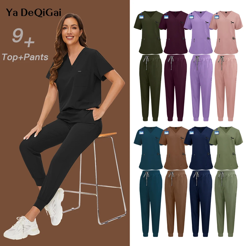 Men's and Women's Workwear Solid Color V-neck Work Uniforms Hospital Scrubs Medical Uniforms Doctor Nurse Work Clothes Top Pants