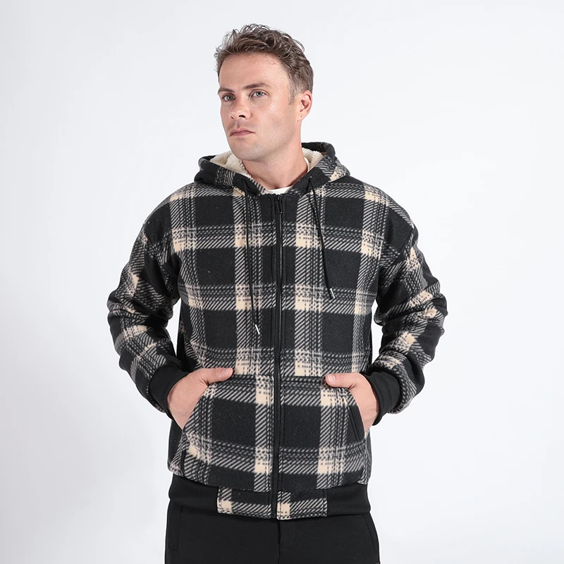 

New Men'S Winter Outdoor Sports Thick Windproof Hooded Warm Jacket Male Trendy And Versatile Loose And Casual Checkered Coat