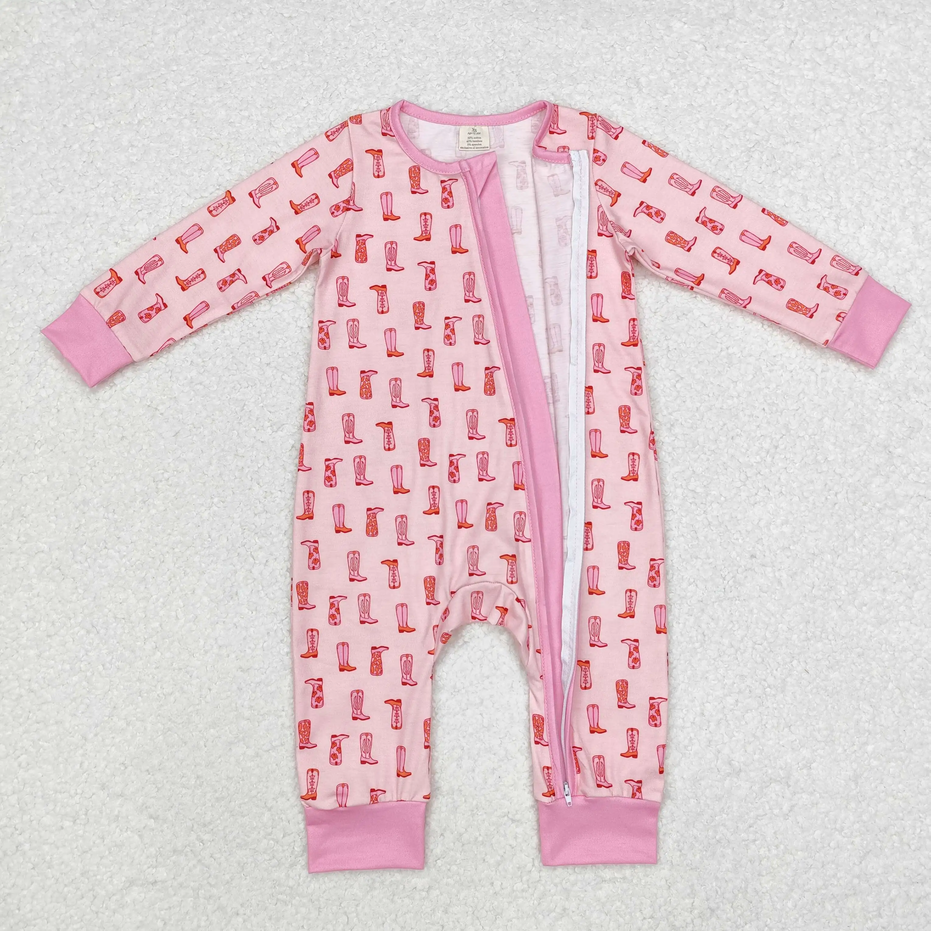 Wholesale Kids Newborn Long Sleeves Western Bodysuit Children Toddler One-piece Romper RTS Baby Girl Boots Bubbles Clothing