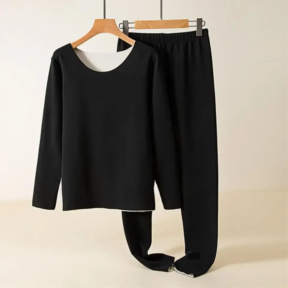 Winter Long Johns Sets Men's Thick O-neck Keep Warm Tops + Pants Set Fleece Comfortable Soft Thermal Underwear Set Base Layer