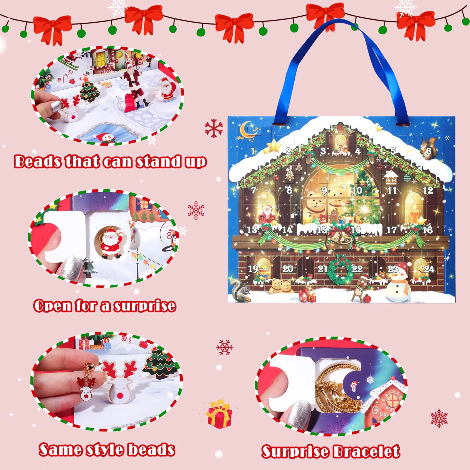 Moda natal advento calendário pulseiras 2025 24 dias calendário de contagem regressiva de natal diy jóias fazendo kit adolescentes acessórios femininos