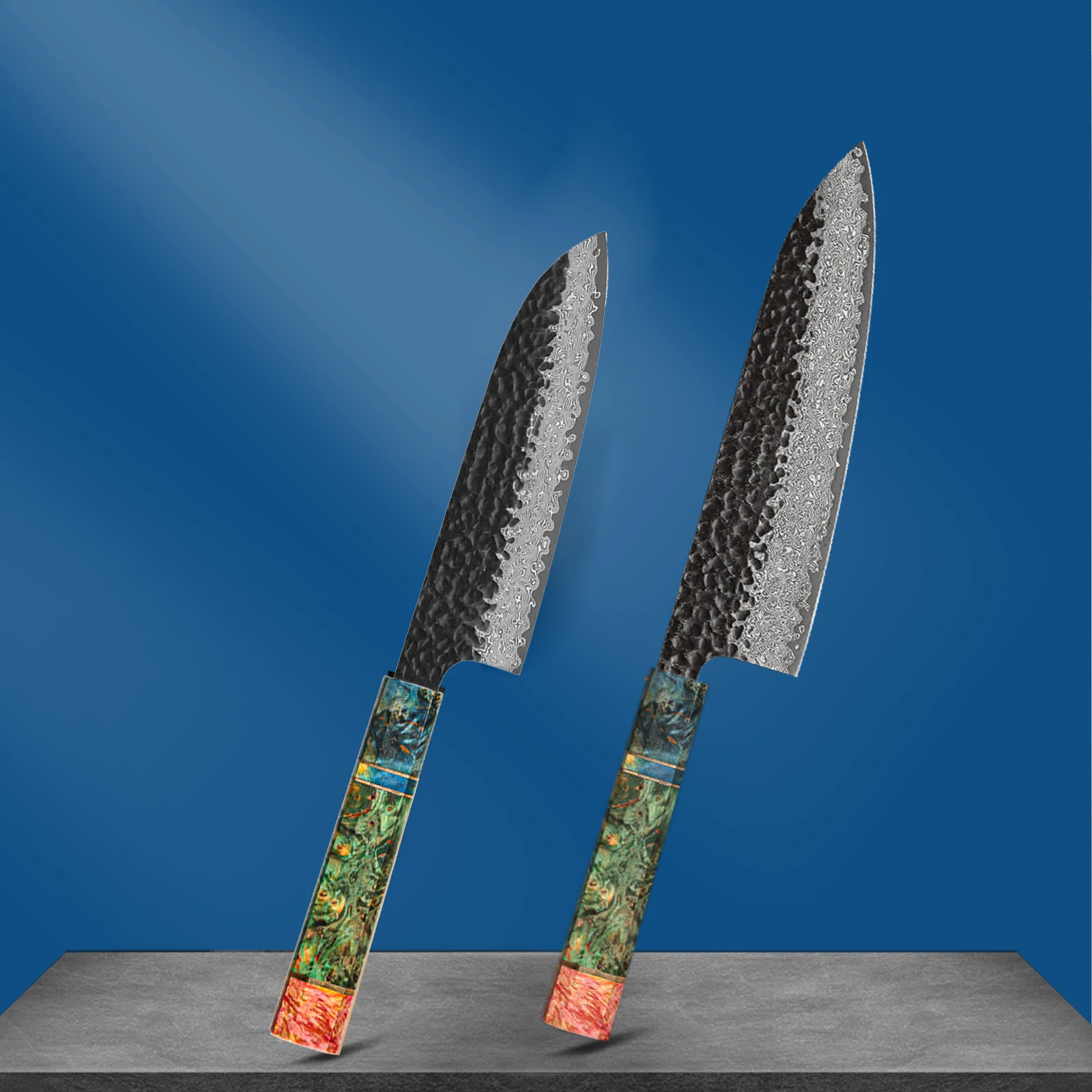 Japanese Kitchen Knife Set Handmade Forged Damascus Steel Santoku Custom 8 inch Chef Knife