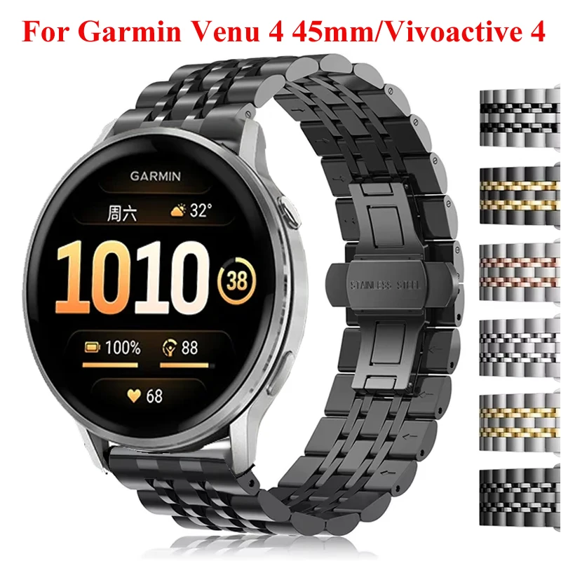 Für Garmin Venu 4 45 mm Edelstahlband Armband für Garmin Venu 4 45 mm/3 2/Vivoactive 4/Forerunner 265 255 970 965 745 570