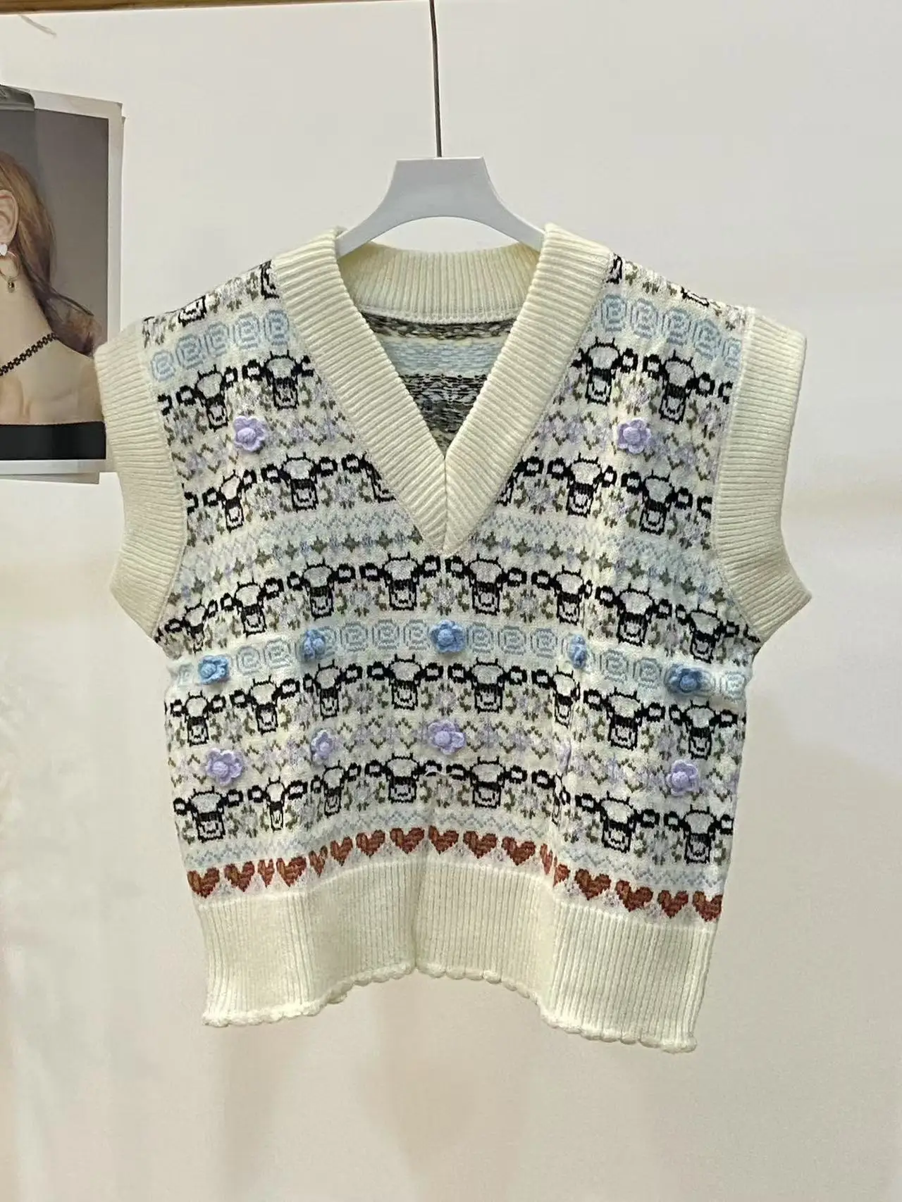 Ethereal Traf Md 2026 YAZHIMEI zara autumn new style of Ladies' casual fashion V-neck Flower jacquard knitted vest