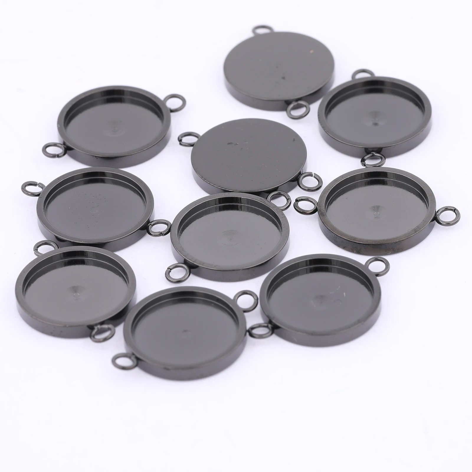 10pcs Stainless Steel Black 12mm Cabochon Connector Base Setting Trays Diy Bezel Blanks For Earrings Bracelets Jewelry Making