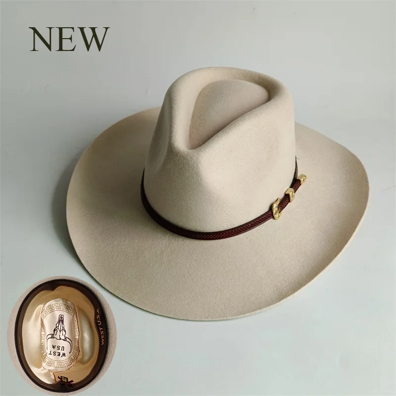 

WOOL NEW Autumn and Winter New Fashionable Belt Buckle Decorative Hemp Wide brimmed Jazz Hat Outdoor Warm Concave Shaped Top Hat