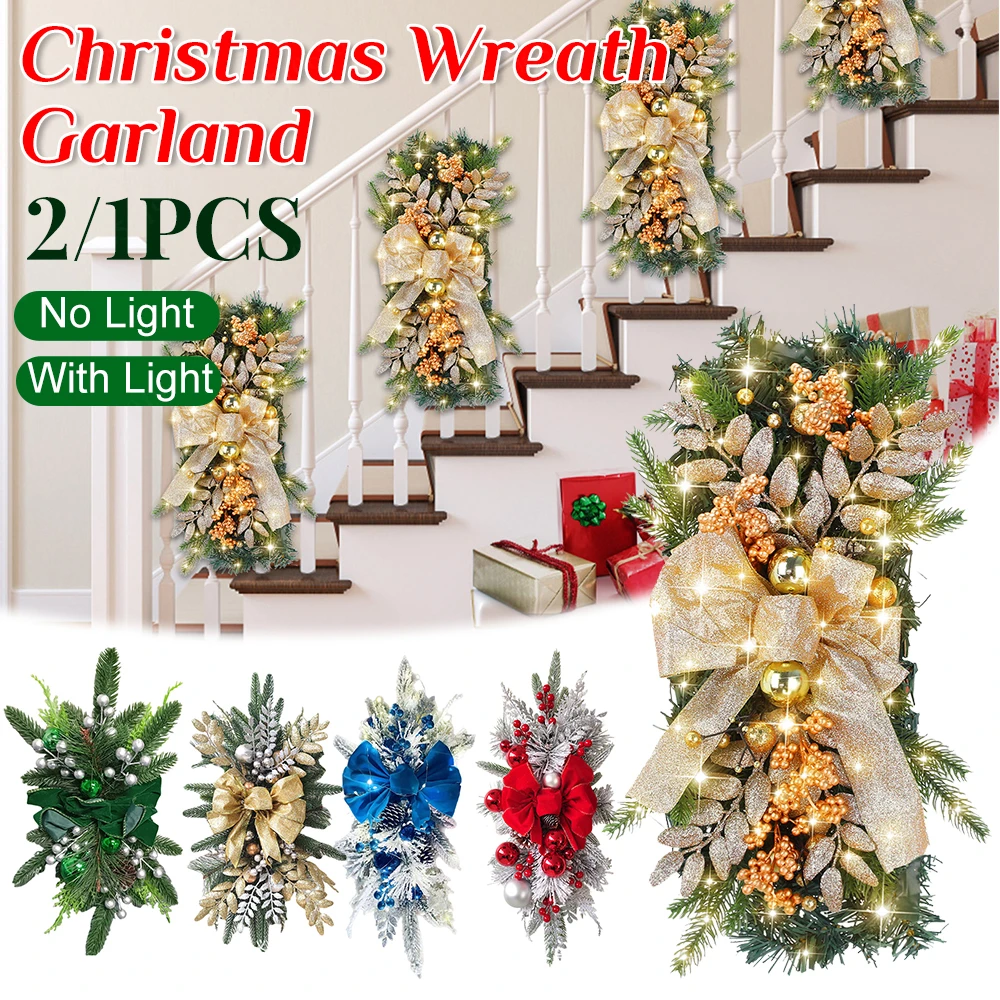 

Christmas Garland Wreath Artificial Garland Stair Wreath Pine/Bow for Front Door Wall Window Stair Swag Christmas Decoration