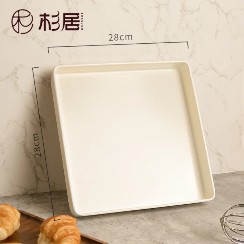 Zackoo 28x28cm Cake Roll Mold Non-stick Carbon Steel Baking Tray Mould Oven Home Gold White Pastry Molds Square Plate Cake Pan